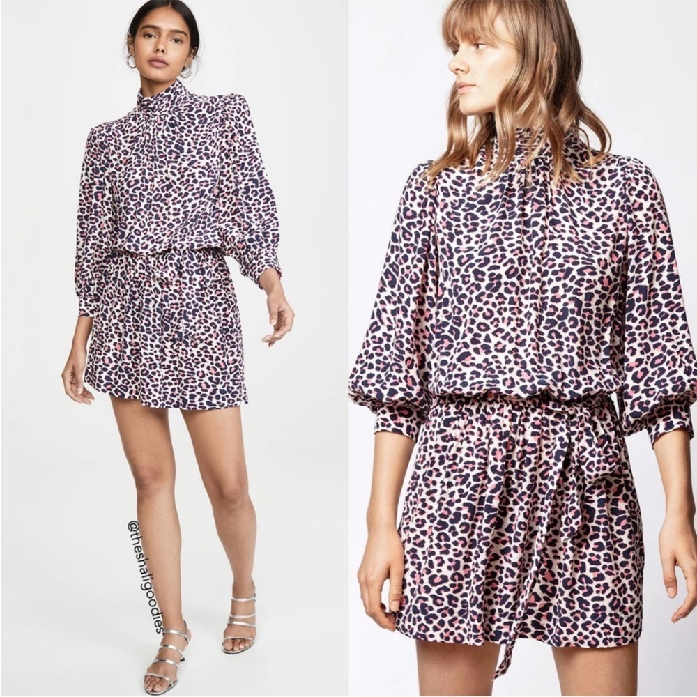Zadig & Voltaire Dress Rivali White/Pink Leopard Print Mock Neck Mini dress S